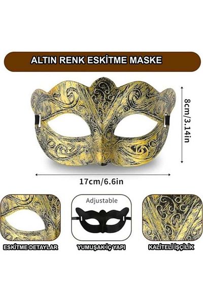 Kartallar Store Gold Color Tumbled Prom Mask – Venetian Style Party Mask