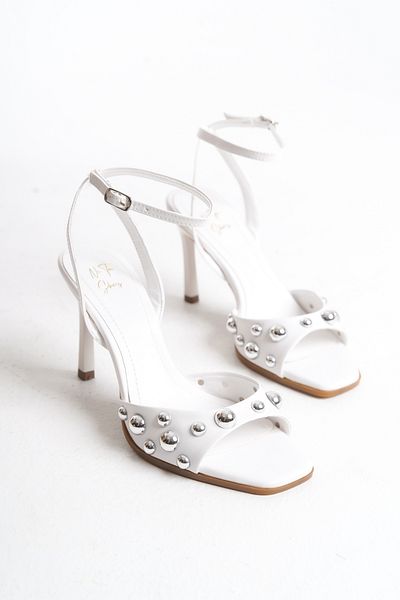 NITU Shoes White Skin Troc Ankle Strap Heeled Shoes