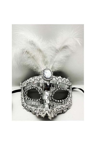Store Silver Sequined Sequin Feather Party Mask