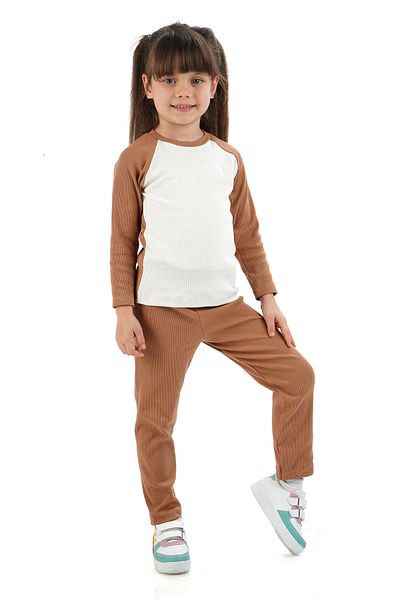 Monttini Girl's Ribbed Bottom Top Tracksuit Pajama Set