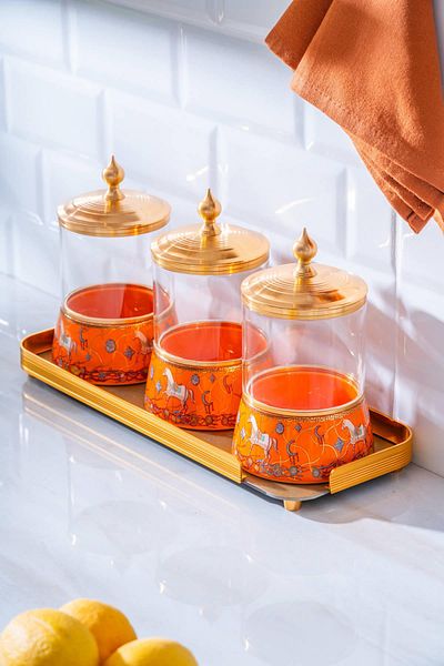 ACAR Passifolia 4 Piece Glass Spice Jar Set with Tray