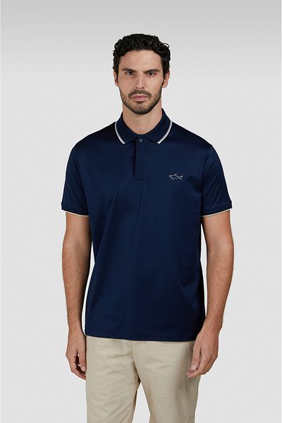 PAUL&SHARK Men's Fabric Logo Short Sleeve Polo Navy Blue Collar T-Shirt