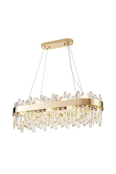 Apliqa Linfred Yemek Masası Üstü Sıralı Gold Kristal Taşlı Modern Salon Avize