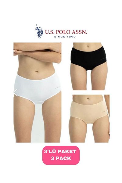 U.S. Polo Assn. Women's Uspa Long Unlu Top (Black-White-Tan) 47% Modal 47% Cotton 3-Pack Panties/Shorts