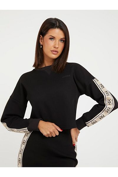 Guess Hanorac negru pentru femei cu gât crew