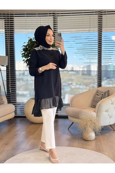ALANURMODA Pearl Shoulders Skirt Tulle Tunic