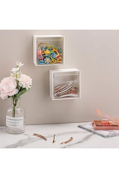 COOYA Two Pieces of Cotton Pad Dispenser, Wall-mounted Storage Box, for Hairpins, Rubber Bands and Clips