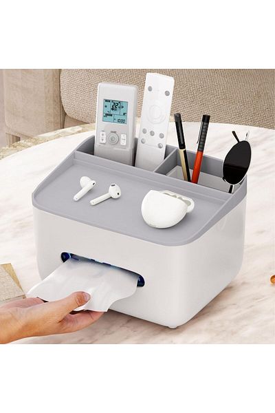 COOYA Multifunctional Tissue Storage Box,Home Rectangular Tissue Container with Remote Control Holder