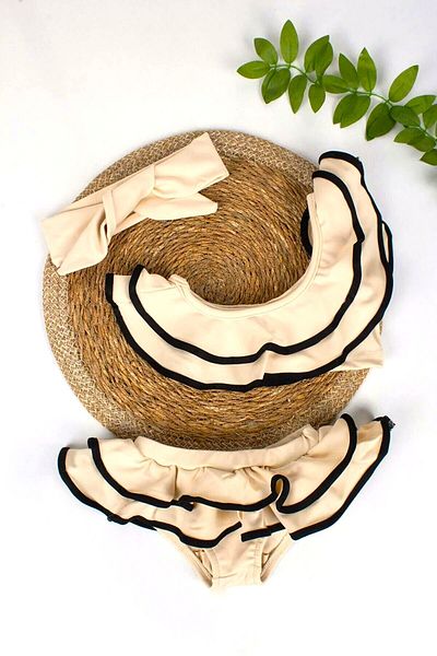 DeKuBaby Σετ μπικίνι για κορίτσια με μπαντάνα Flounced One Shoulder Ruffle Cutout Decollete Model