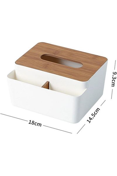 COOYA Multifunctional Tissue Box with Lifting Fragments, Remote Control Holder and Luggage Holder, White
