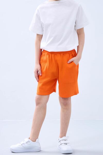 Perendi Boy's Double Bermuda Shorts - Black Orange Basic Model