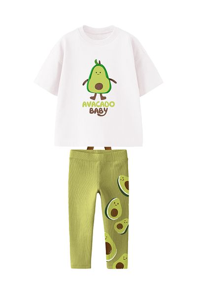 Monila Girl's Avocado Printed Cotton Tshirt Leggings Set **Avocado Feet Are Movable