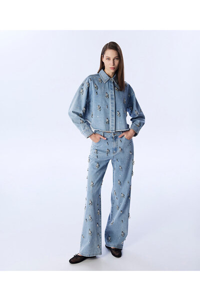 Twist Strass Taş Aksesuarlı Wıde Leg Jean Pantolon