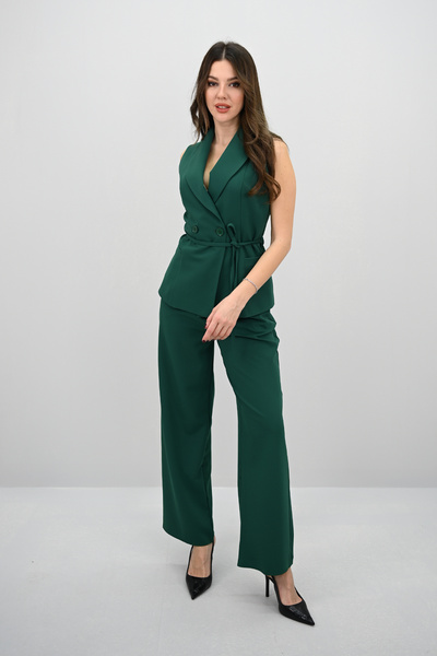 Koza Butik Set de vestă cu guler dublu pentru femei 0124-25