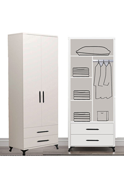 Bygolden 2 Kapılı 2 Çekmeceli raflı Gardrop Elbise dolabı