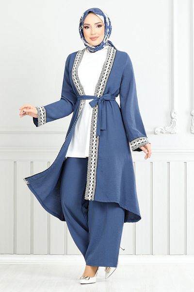 ModaMerve 3104Zrf1096-M Indigo Embroidery Embroidered Set