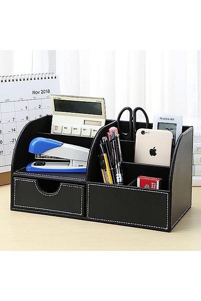 COOYA Office Desk Organizer, Multifunctional Storage Box, for Business Card Pen Pencil Mobile Phone(Black)