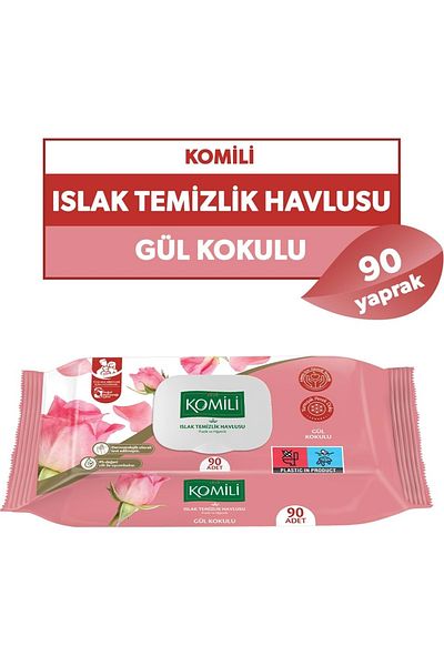Komili Wet Towel Wipes 90 Sheets Rose Scented Practical Cover