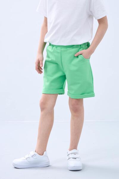 Perendi Green Blue Basic Boy's Double Bermuda Shorts