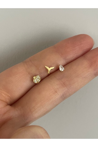 ds denizden silver Gümüş balina kuyruğu küpe seti