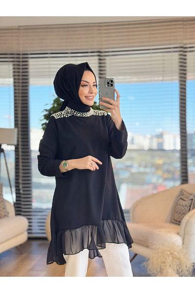 ALANURMODA Pearl Shoulders Skirt Tulle Tunic