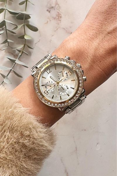 OQQO Regulus Silver Cord Gold Detail Women's Wristwatch
