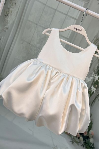 Bertuğ Bebek Balloon Skirt Girl Child Baby Evening Dress Satin Off White Dress