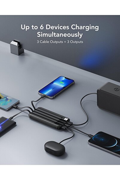 erorex بنك طاقة مع كابل مدمج 10000 مللي أمبير في الساعة USB C حزمة بطارية 6 مخرجات 2 مدخلين مع شاشة LED