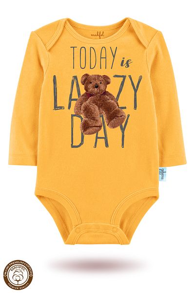 MAHFEL Organic "Little and Cute" Printed Long Sleeve Baby Bodysuit with Snap Fasteners