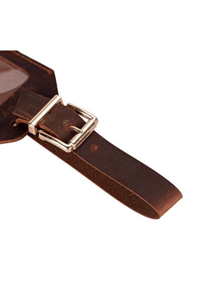 PLM Uno Hakiki Deri, El Yapımı Valiz Etiketi, Adres Pencereli, Antik Kahve