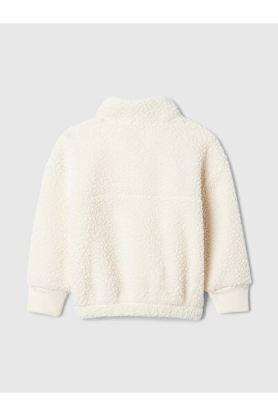 GAP Kız Bebek Kırık Beyaz Sherpa Çeyrek Fermuarlı Sweatshirt