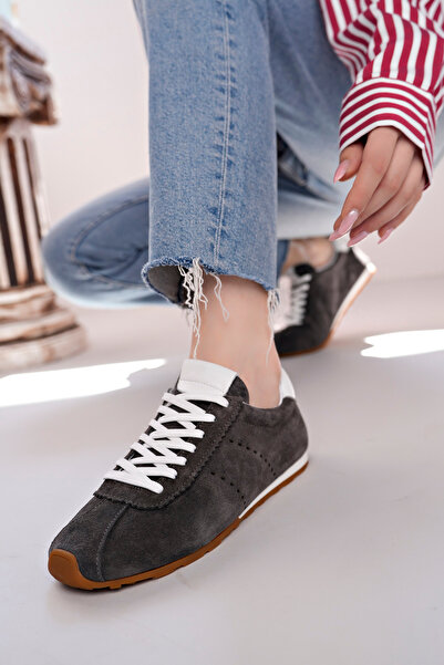 NOSEY SHOES Лісабонська модель, натуральна шкіра, антрацитовий замш, шнурівка, жіночі кросівки на щодень