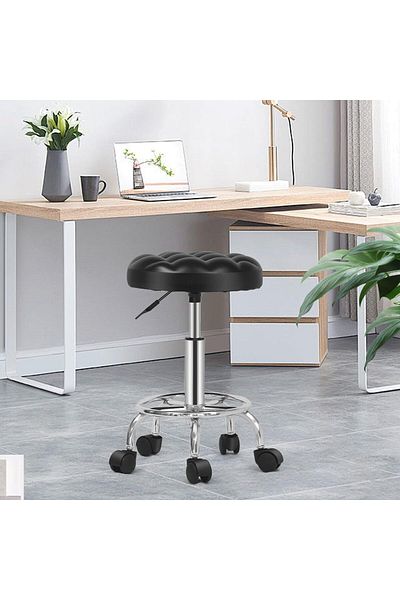 erorex Round Rolling Stool: Vanity Chair With Pu Leather Height Adjustable 360° Swivel Stool With Wheels