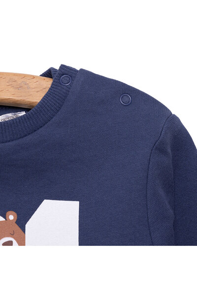 ebebek Hello Baby HelloBaby Erkek Bebek Sweatshirt Şardonlu Aslan Desenli Çıtçıtlı Bisiklet Yaka Uzun Kol Lacivert