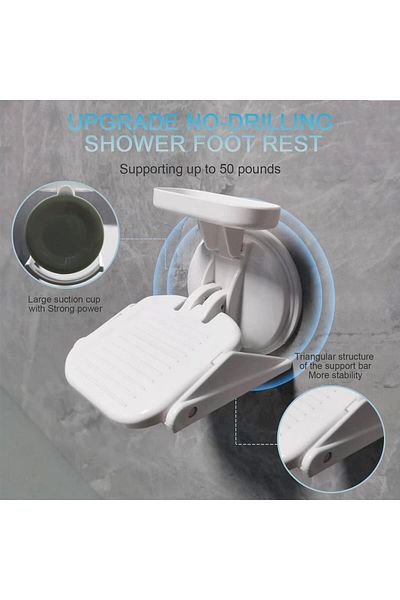 erorex Shower Foot Rest Non Slip Bathroom Pedal With Powerful Suction Cup White Plastic Frame Foot Stand