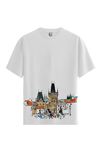 Color Luxe Prague Tower - 100% Cotton Women's White T-Shirt - Premium Quality