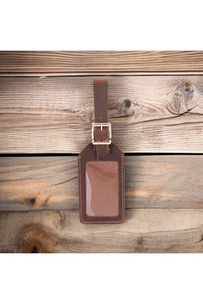 PLM Uno Hakiki Deri, El Yapımı Valiz Etiketi, Adres Pencereli, Antik Kahve