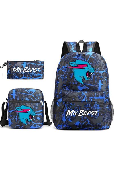 Generic مجموعة من 3 حقائب ظهر مدرسية Mr Beast حقيبة ظهر كاجوال بسعة كبيرة مع ...