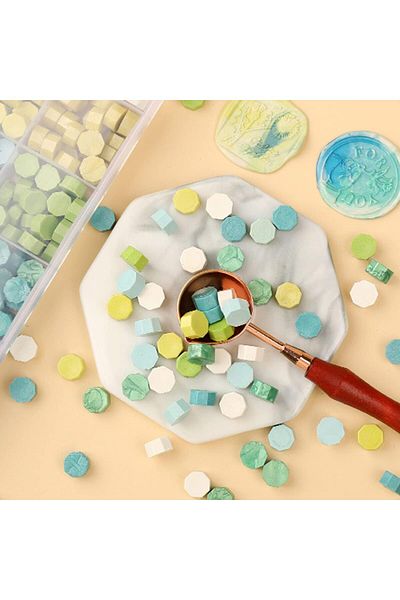 erorex 600 Pcs Sealing Wax Beads Kit Colorful Wax Seal Beads With Storage Box Wooden Handle Wax Melt