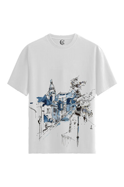 Color Luxe Blue Cityscape - 100% Cotton Women's White T-Shirt - Premium Quality