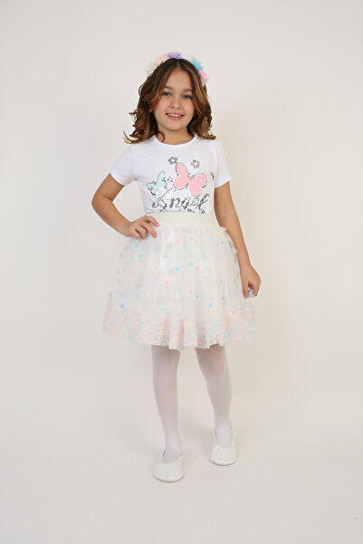 Dıgıl Kids Girl's April 23 White Butterfly Patterned Performance Suit