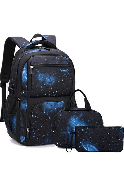 erorex Galaxy Print School Bag 3Pcs Backpack Set Space Pattern Galaxy Backpack Men High Middle School
