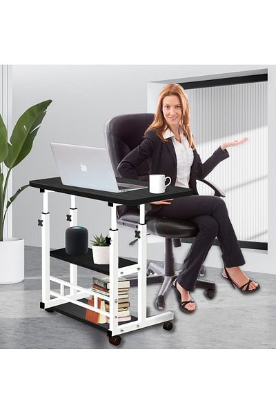 erorex مكتب متنقل قائم، مكاتب كمبيوتر محمول بارتفاع قابل للتعديل، طاولة مكتب منزلي بعجلات مزدوجة الطبقات