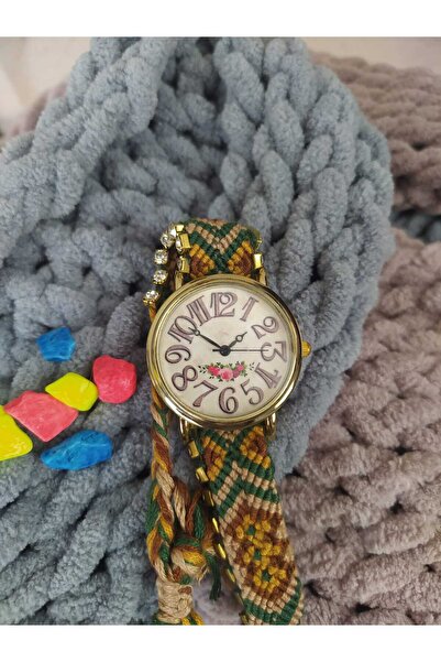emrestore Etnik Desenli El Örgüsü Bileklik Kordonlu Vintage Temalı Kol Saati