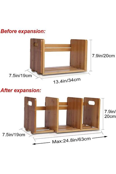 erorex Expandable Desktop Bookshelf Bamboo Bookcase Display Shelf Counter Office Storage Rack Adjustable