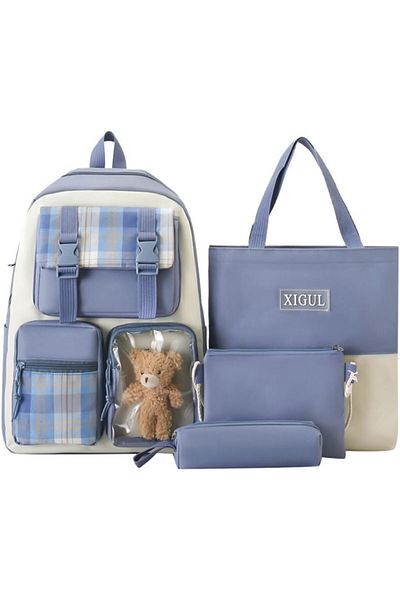 erorex 4Pcs Set Teen Boys Girls Canvas Backpack Schoolbag Set Lovely School Bags For Teenager Student Bag