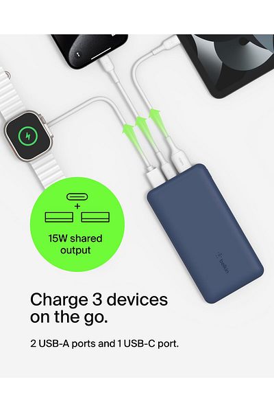 erorex بنك طاقة محمول 10000 مللي أمبير في الساعة، شاحن محمول 10 كيلو أوم بمنفذ USB C ومنفذي USB A