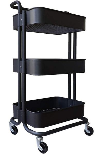 erorex 3 Tier Rolling Utility Cart Metal Storage Shelves Multifunction Trolley With Mesh Basket Handles