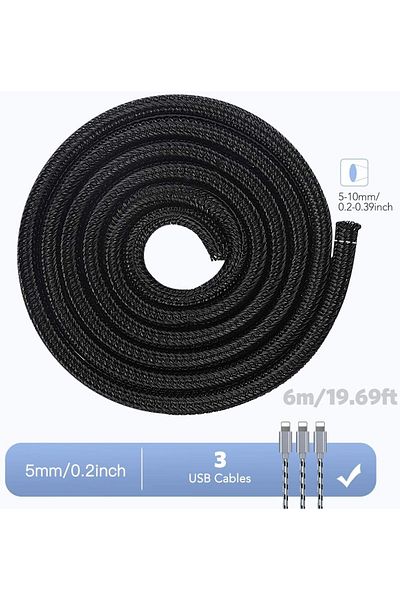 erorex غلاف منظم للكابل بطول 6 أمتار وبطول 19.69 قدمًا، مقاوم للحيوانات، لإدارة أسلاك الكابلات، غلاف مقسم مع لهب