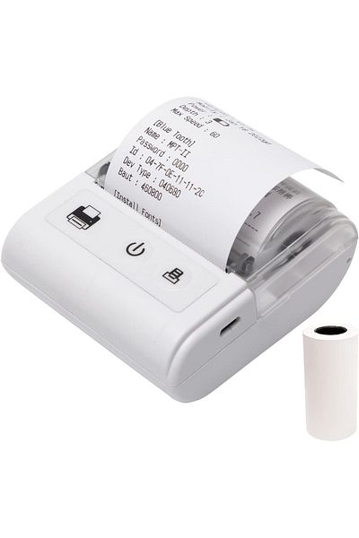 erorex طابعة فواتير حرارية صغيرة محمولة، اتصال USB وBT، 2 بوصة، طابعة لاسلكية 57 مم، عالية الوضوح